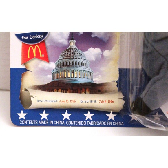 Ty Beanie Babies Lefty the Donkey Mc Donalds American Trio Original Pack NEW - Picture 4 of 6